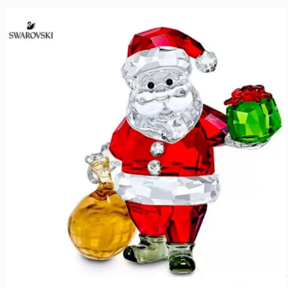 Swarovski Christmas Santa Claus With Gift Bag Crystal Figurine #5539365